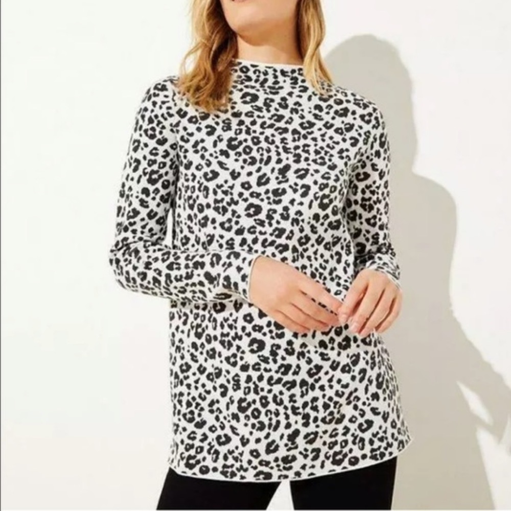 LOFT Leopard Print Mock Neck Sweater Small